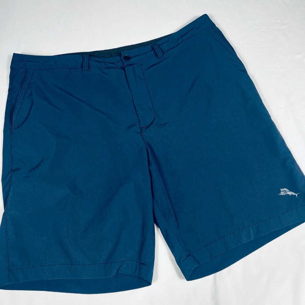 Tommy Bahama IslandActive Men Shorts 38 Teal Blue Marlin Logo Performance Active